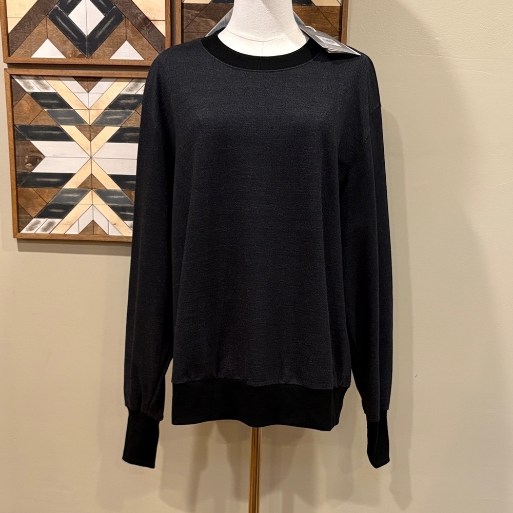 Icebreaker Women’s Central Crew Neck Sweatshirt Cotton Merino Wool Black XL NWT